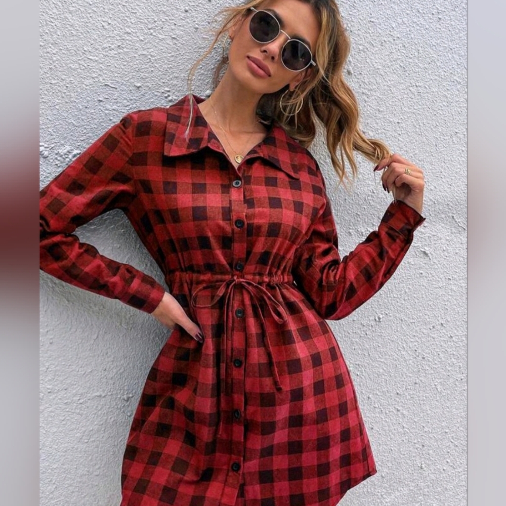 Flannel red and black shirt dress size large grunge punk 90s